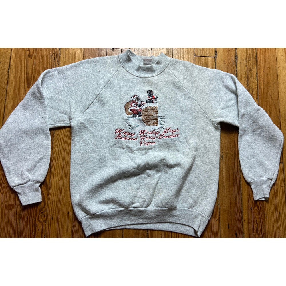 Mens FRUIT OF THE LOOM Gray Vintage Happy‎ Harley Davidson Days Sweater Sz Med